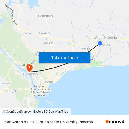 San Antonio-I to Florida State University Panamá map