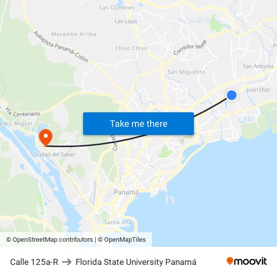 Calle 125a-R to Florida State University Panamá map