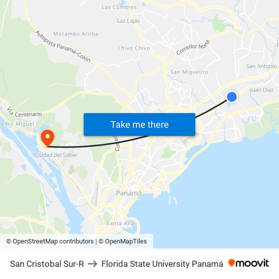 San Cristobal Sur-R to Florida State University Panamá map