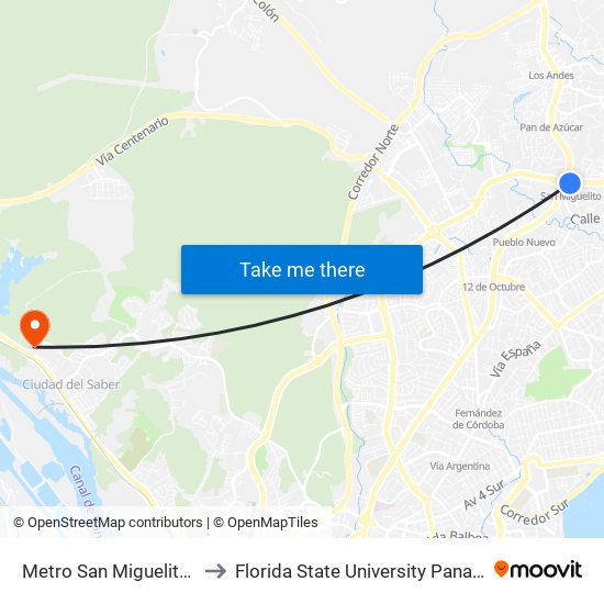 Metro San Miguelito-R to Florida State University Panamá map