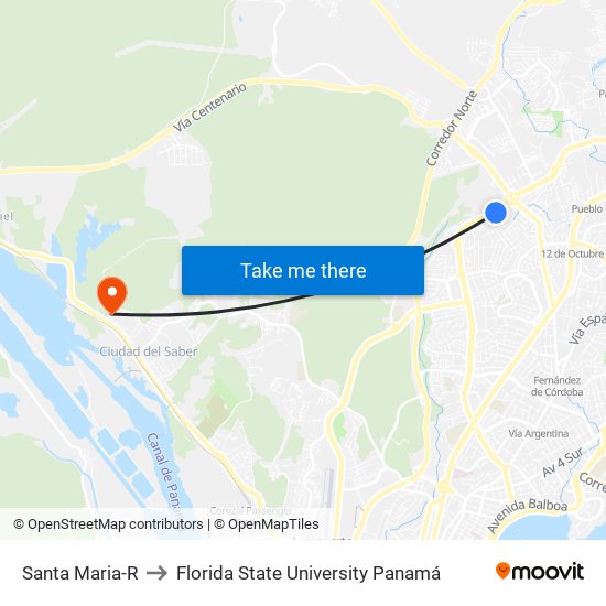 Santa Maria-R to Florida State University Panamá map