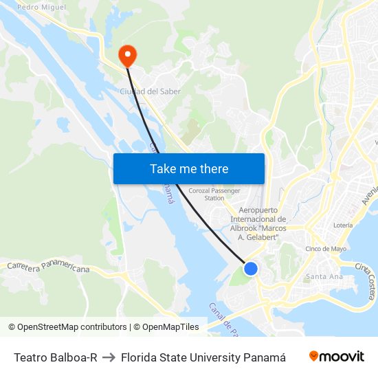 Teatro Balboa-R to Florida State University Panamá map