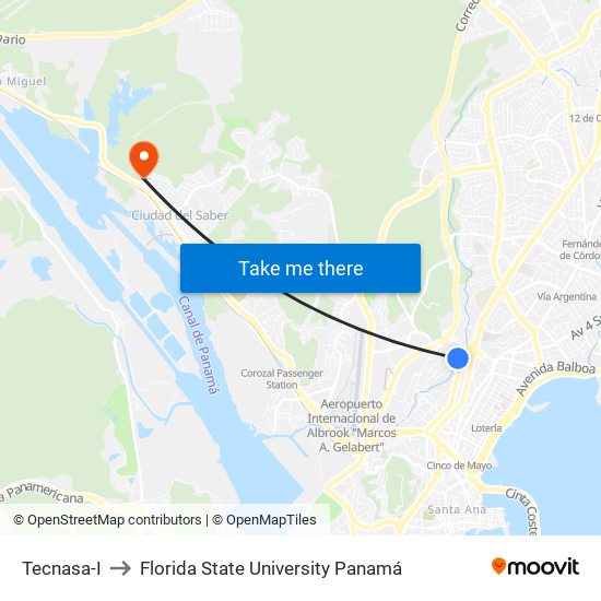 Tecnasa-I to Florida State University Panamá map