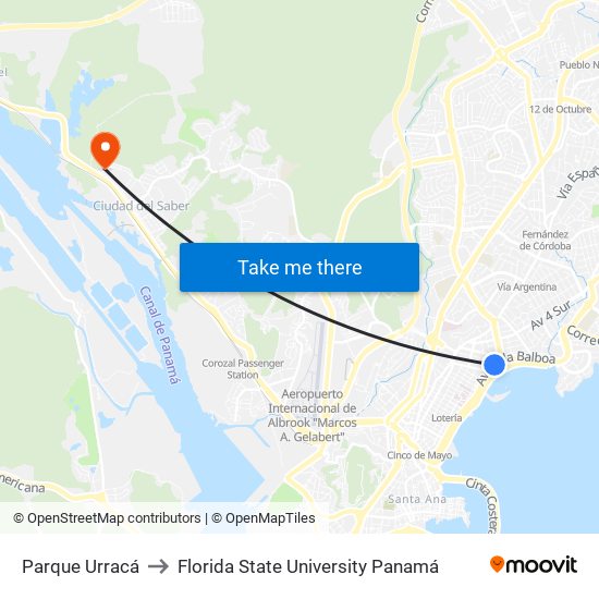 Parque Urracá to Florida State University Panamá map