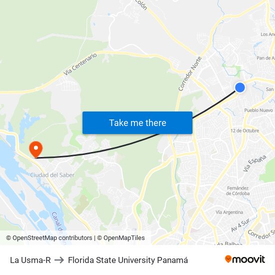 La Usma-R to Florida State University Panamá map