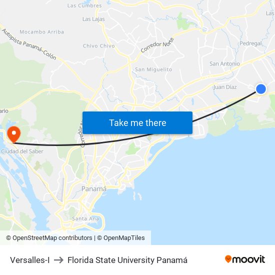 Versalles-I to Florida State University Panamá map