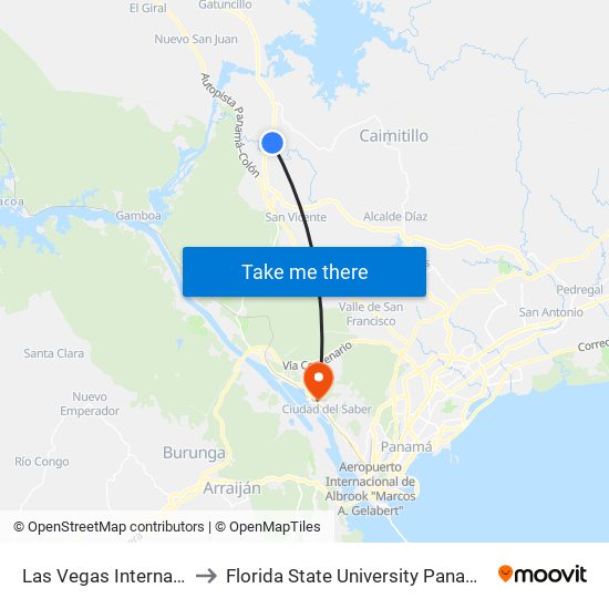 Las Vegas Interna-R to Florida State University Panamá map