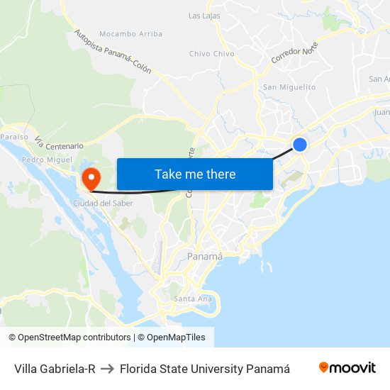 Villa Gabriela-R to Florida State University Panamá map