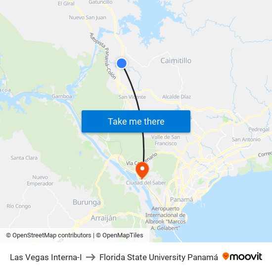Las Vegas Interna-I to Florida State University Panamá map