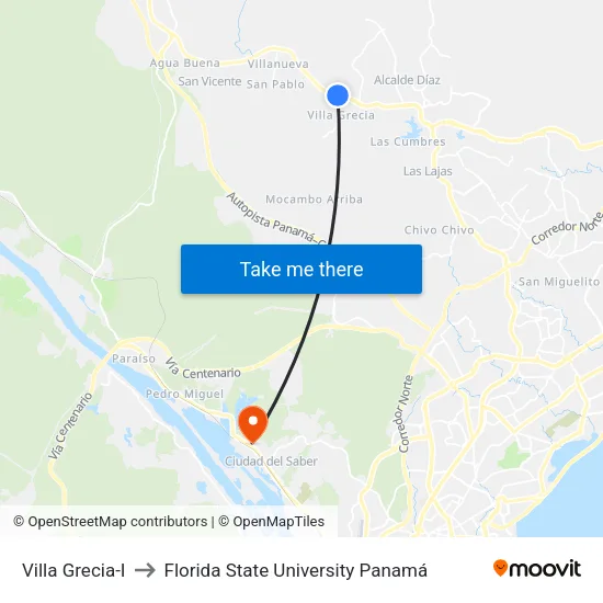 Villa Grecia-I to Florida State University Panamá map