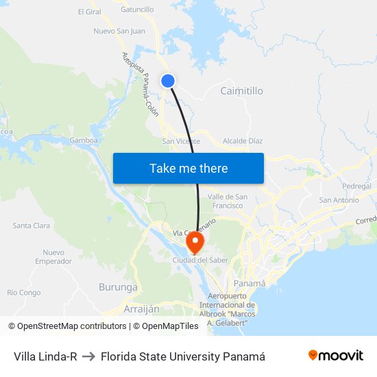 Villa Linda-R to Florida State University Panamá map
