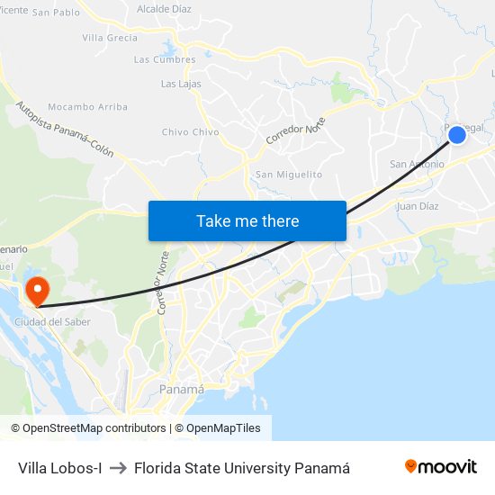 Villa Lobos-I to Florida State University Panamá map