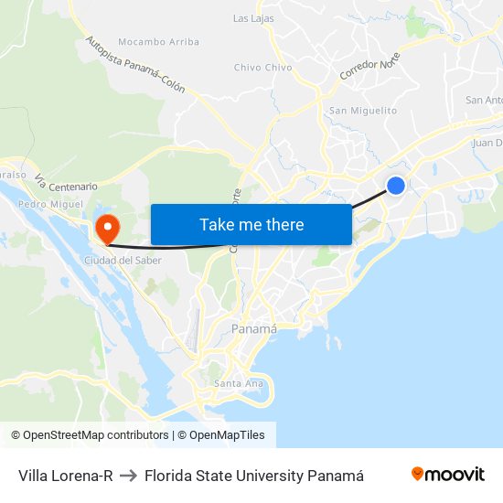 Villa Lorena-R to Florida State University Panamá map