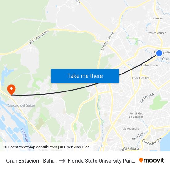 Gran Estacion - Bahia B to Florida State University Panamá map