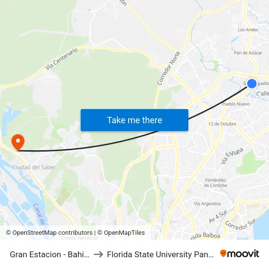 Gran Estacion - Bahia C to Florida State University Panamá map