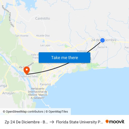 Zp 24 De Diciembre - Bahía 1 to Florida State University Panamá map