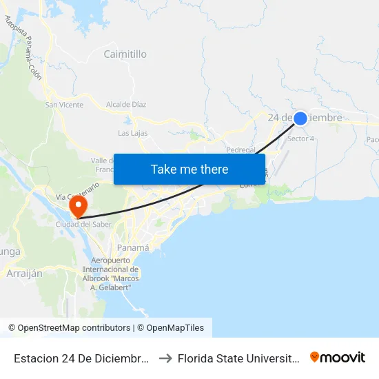 Estacion 24 De Diciembre - Bahia C to Florida State University Panamá map