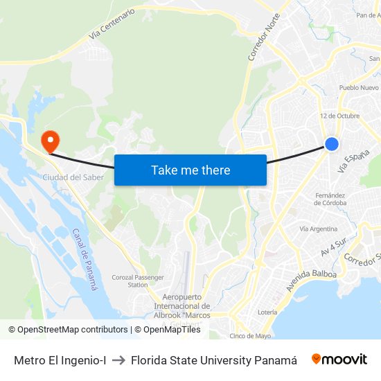 Metro El Ingenio-I to Florida State University Panamá map