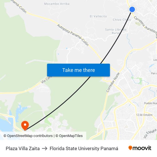 Plaza Villa Zaita to Florida State University Panamá map