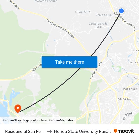 Residencial San Remo to Florida State University Panamá map