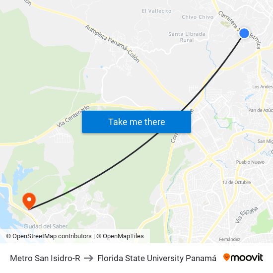 Metro San Isidro-R to Florida State University Panamá map