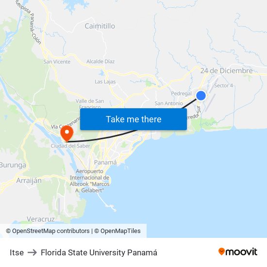 Itse to Florida State University Panamá map