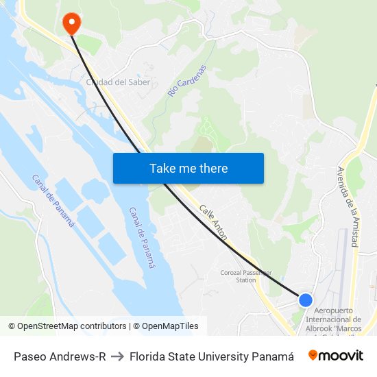 Paseo Andrews-R to Florida State University Panamá map