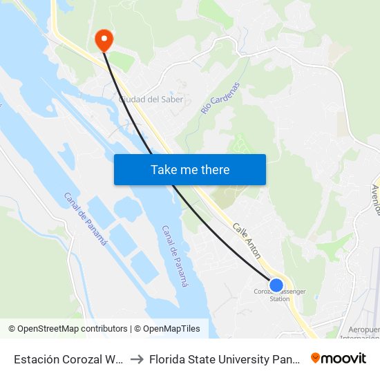 Estación Corozal West to Florida State University Panamá map