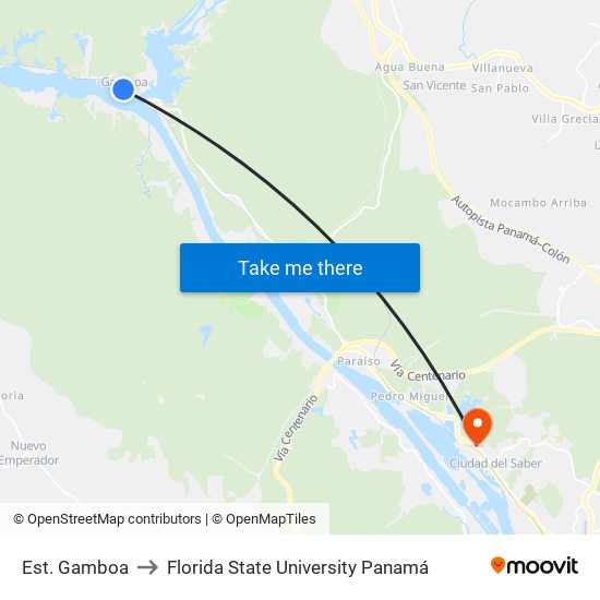 Est. Gamboa to Florida State University Panamá map