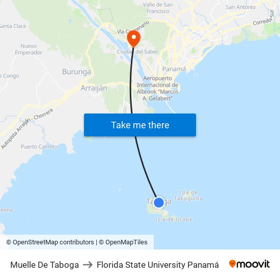 Muelle De Taboga to Florida State University Panamá map