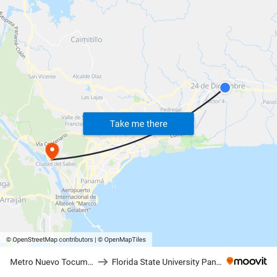 Metro Nuevo Tocumen-I to Florida State University Panamá map