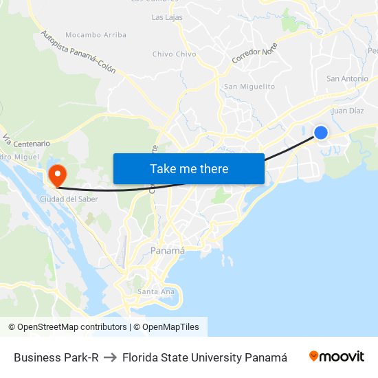 Business Park-R to Florida State University Panamá map
