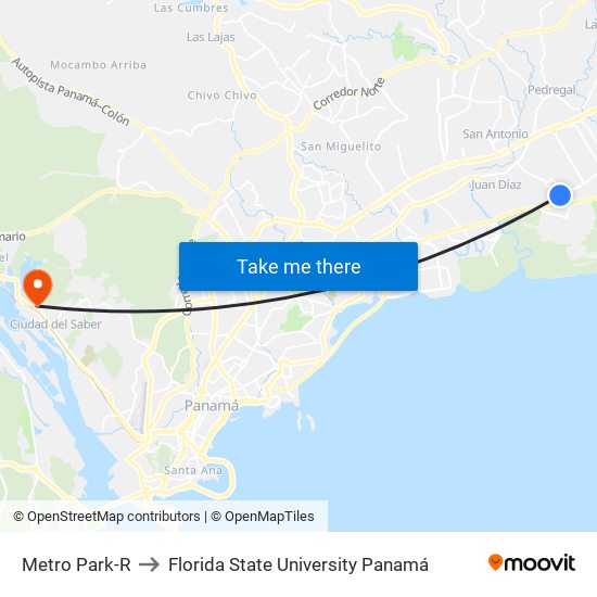 Metro Park-R to Florida State University Panamá map