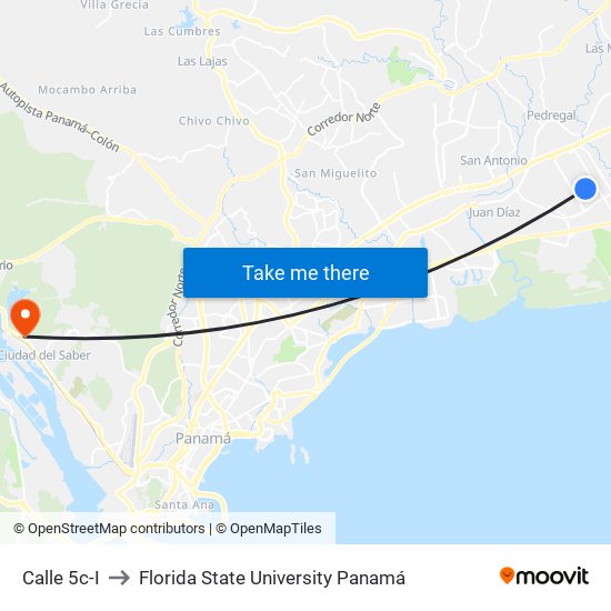 Calle 5c-I to Florida State University Panamá map