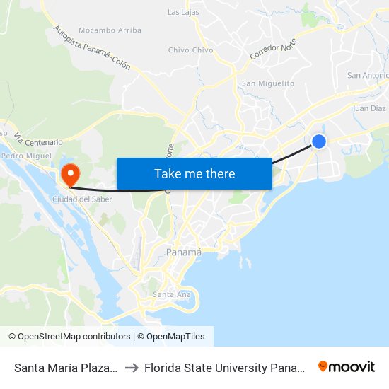 Santa María Plaza-R to Florida State University Panamá map