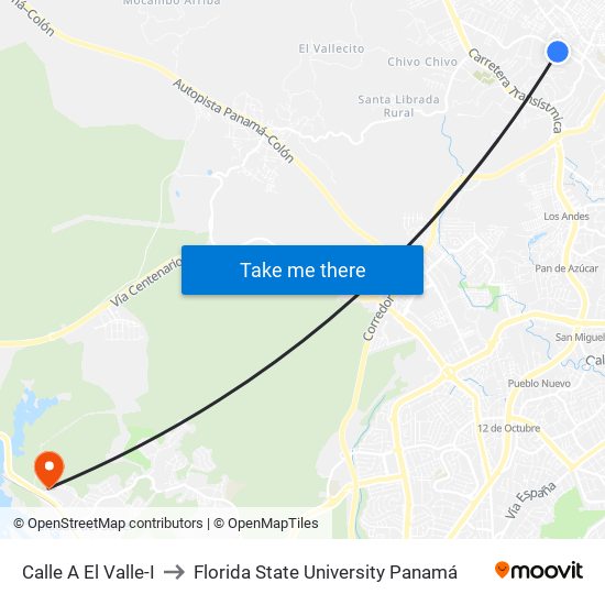 Calle A El Valle-I to Florida State University Panamá map