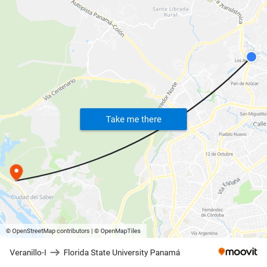Veranillo-I to Florida State University Panamá map