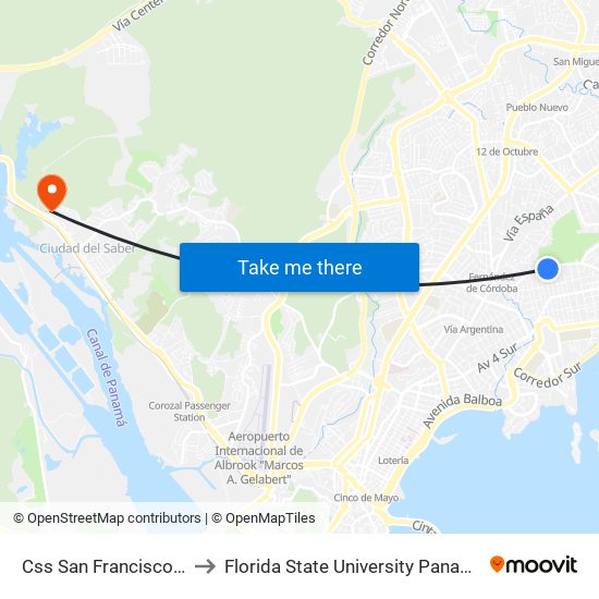 Css San Francisco-R to Florida State University Panamá map