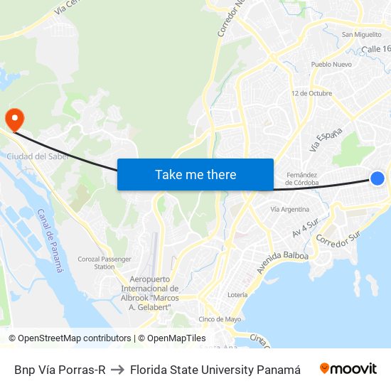 Bnp Vía Porras-R to Florida State University Panamá map