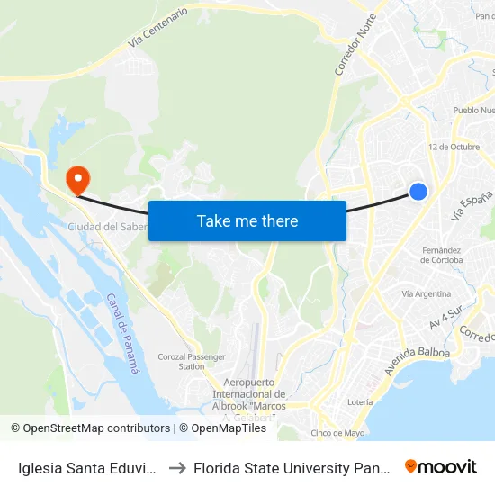 Iglesia Santa Eduviges to Florida State University Panamá map