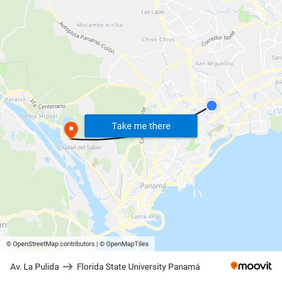 Av. La Pulida to Florida State University Panamá map