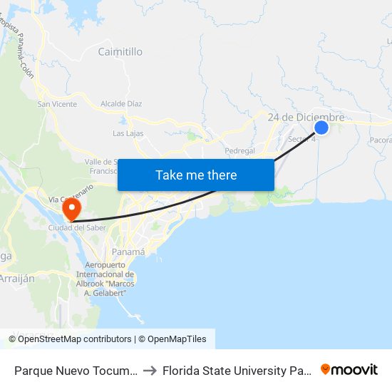 Parque Nuevo Tocumen-R to Florida State University Panamá map