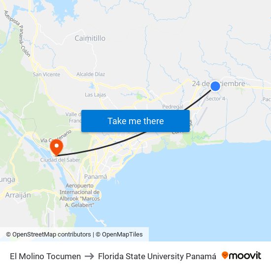 El Molino Tocumen to Florida State University Panamá map