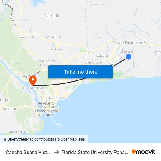 Cancha Buena Vista-I to Florida State University Panamá map