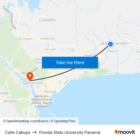 Calle Cabuya to Florida State University Panamá map