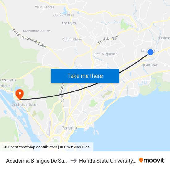 Academia Bilingüe De San Antonio to Florida State University Panamá map
