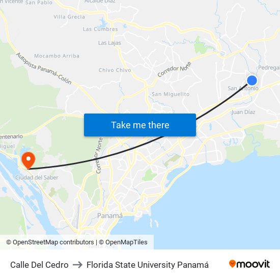 Calle Del Cedro to Florida State University Panamá map