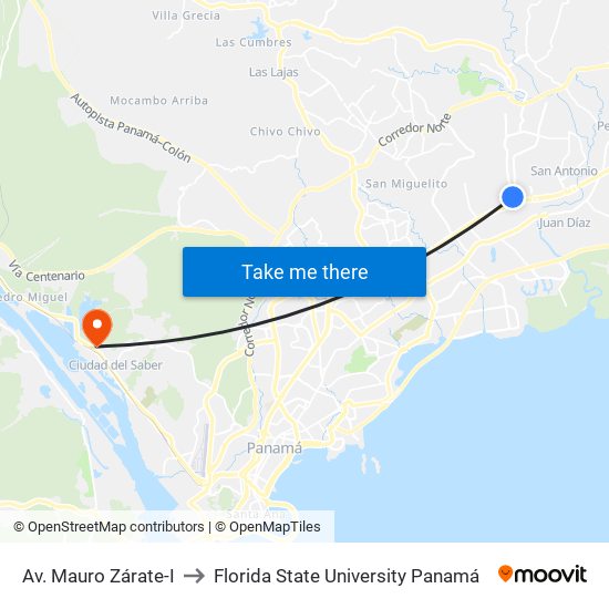 Av. Mauro Zárate-I to Florida State University Panamá map