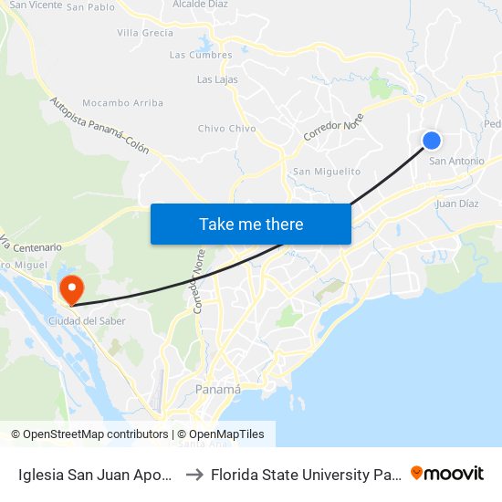 Iglesia San Juan Apostol-R to Florida State University Panamá map
