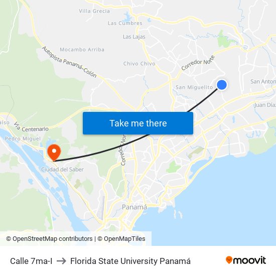 Calle 7ma-I to Florida State University Panamá map